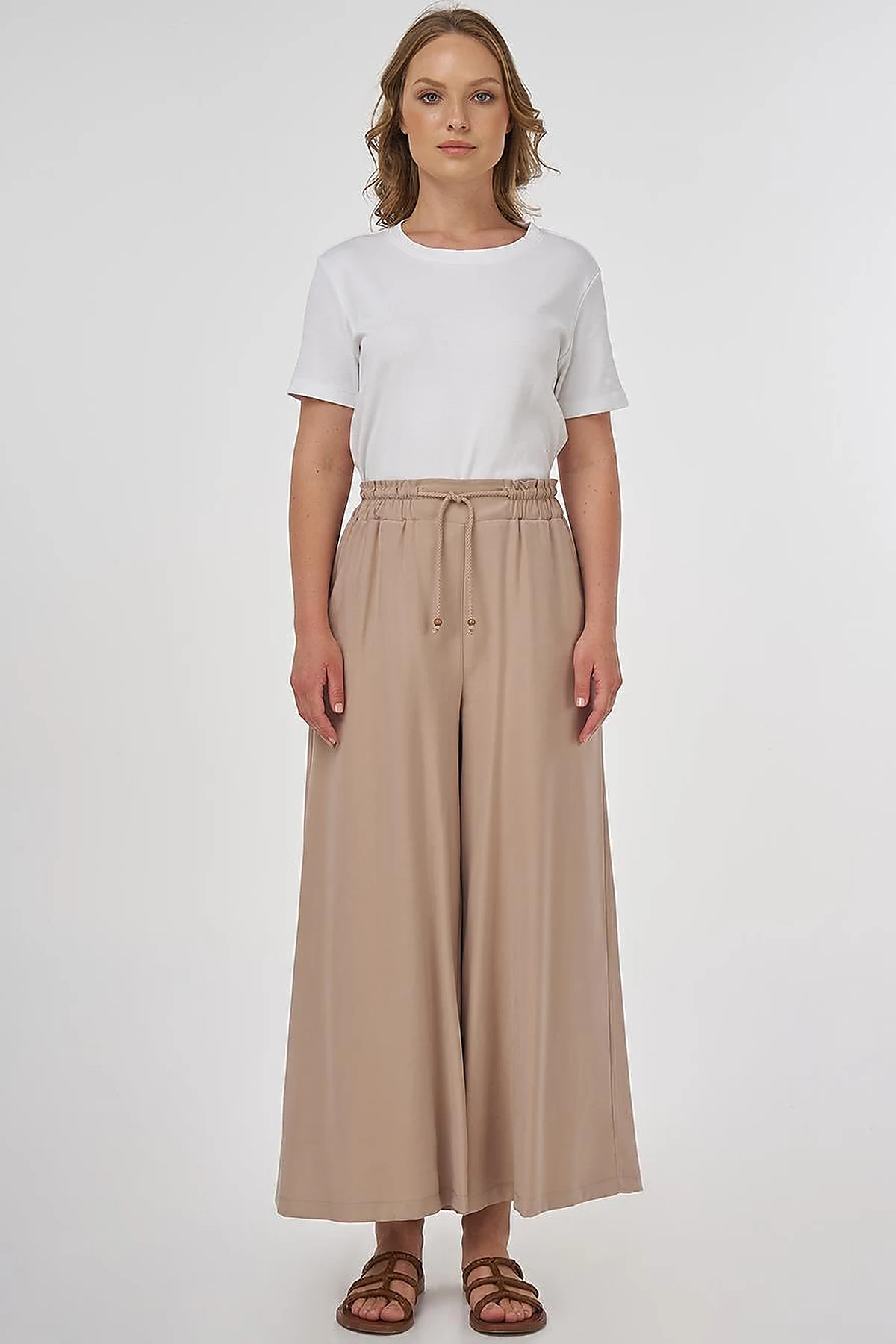 Wide-Leg Rayon Pants Mink 