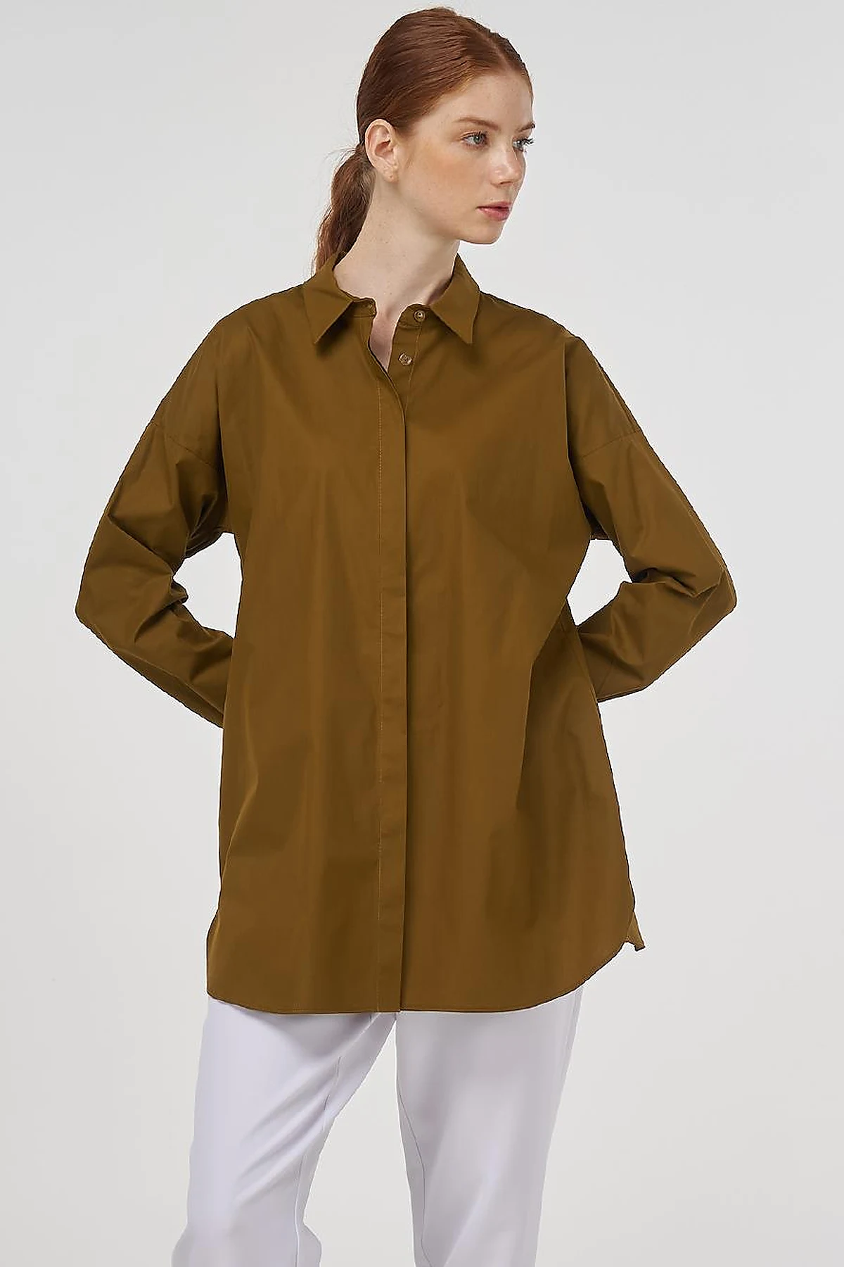 Relaxed Fit Cotton Tunic Dark Oliv