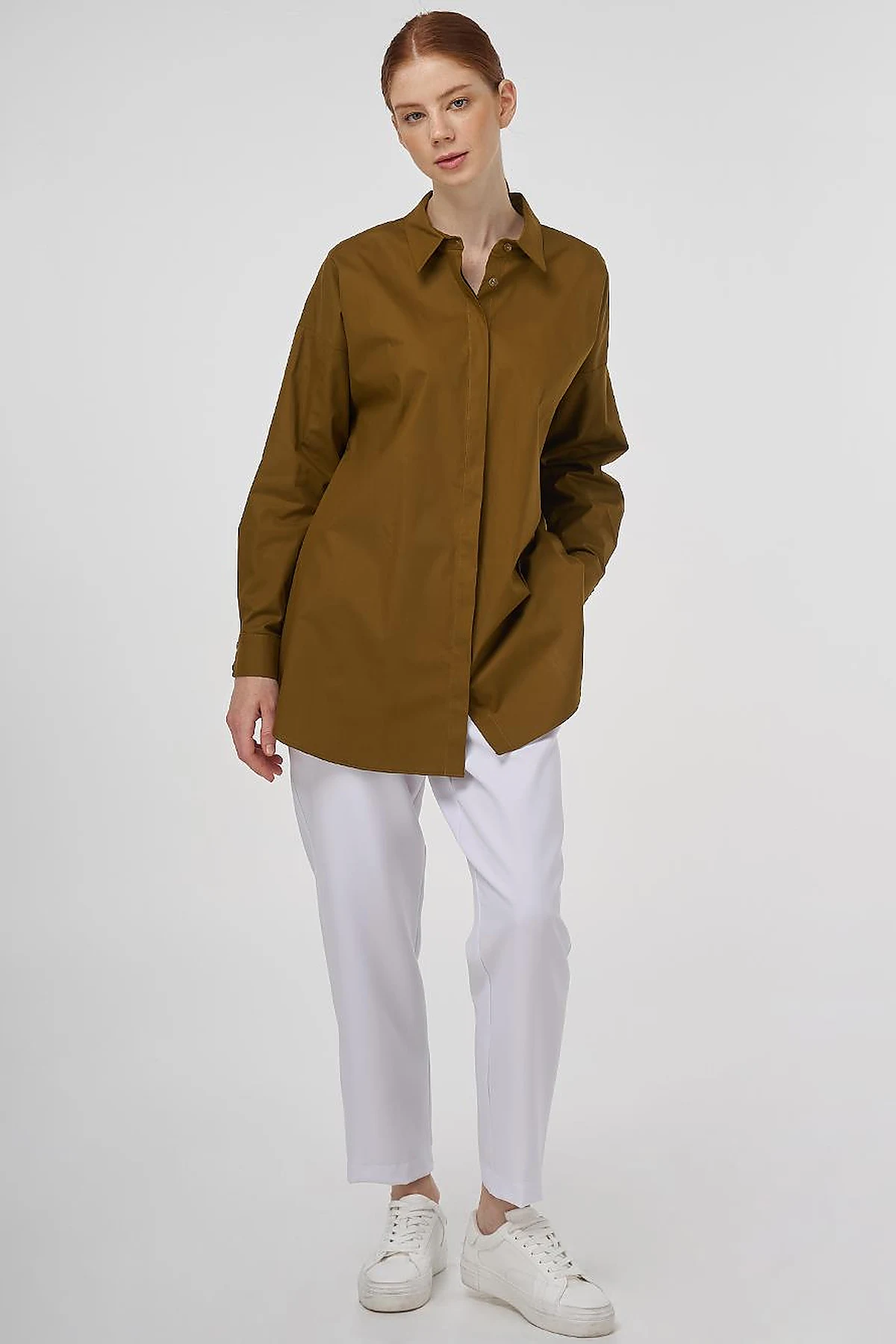 Relaxed Fit Cotton Tunic Dark Oliv