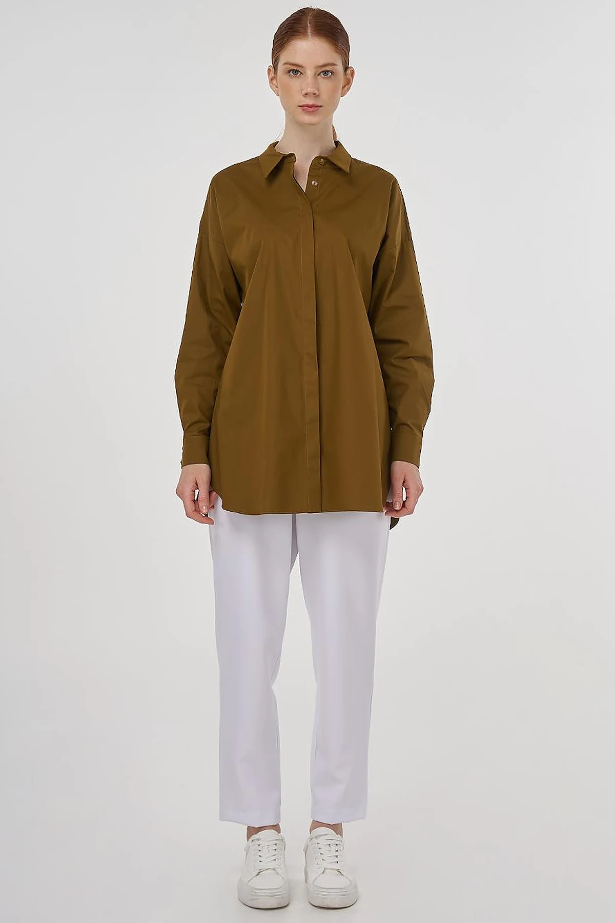 Relaxed Fit Cotton Tunic Dark Oliv