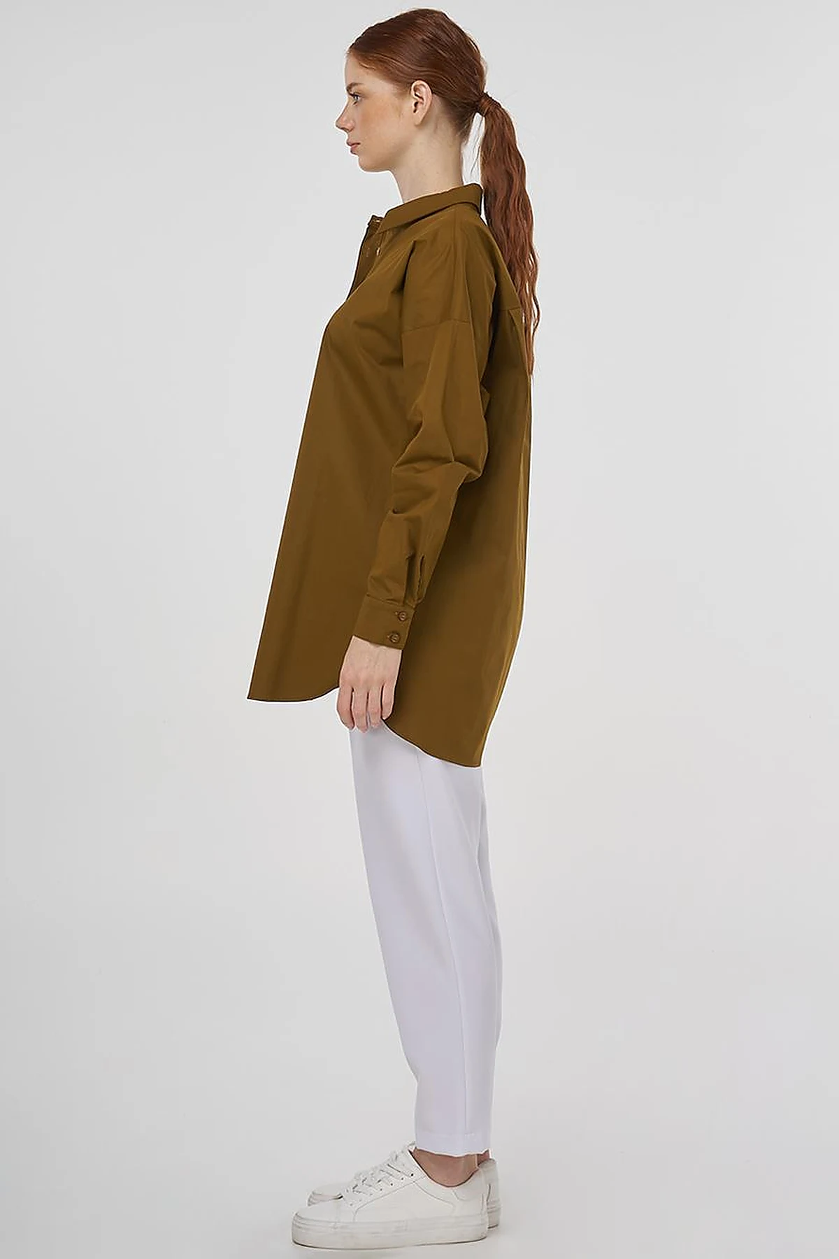 Relaxed Fit Cotton Tunic Dark Oliv