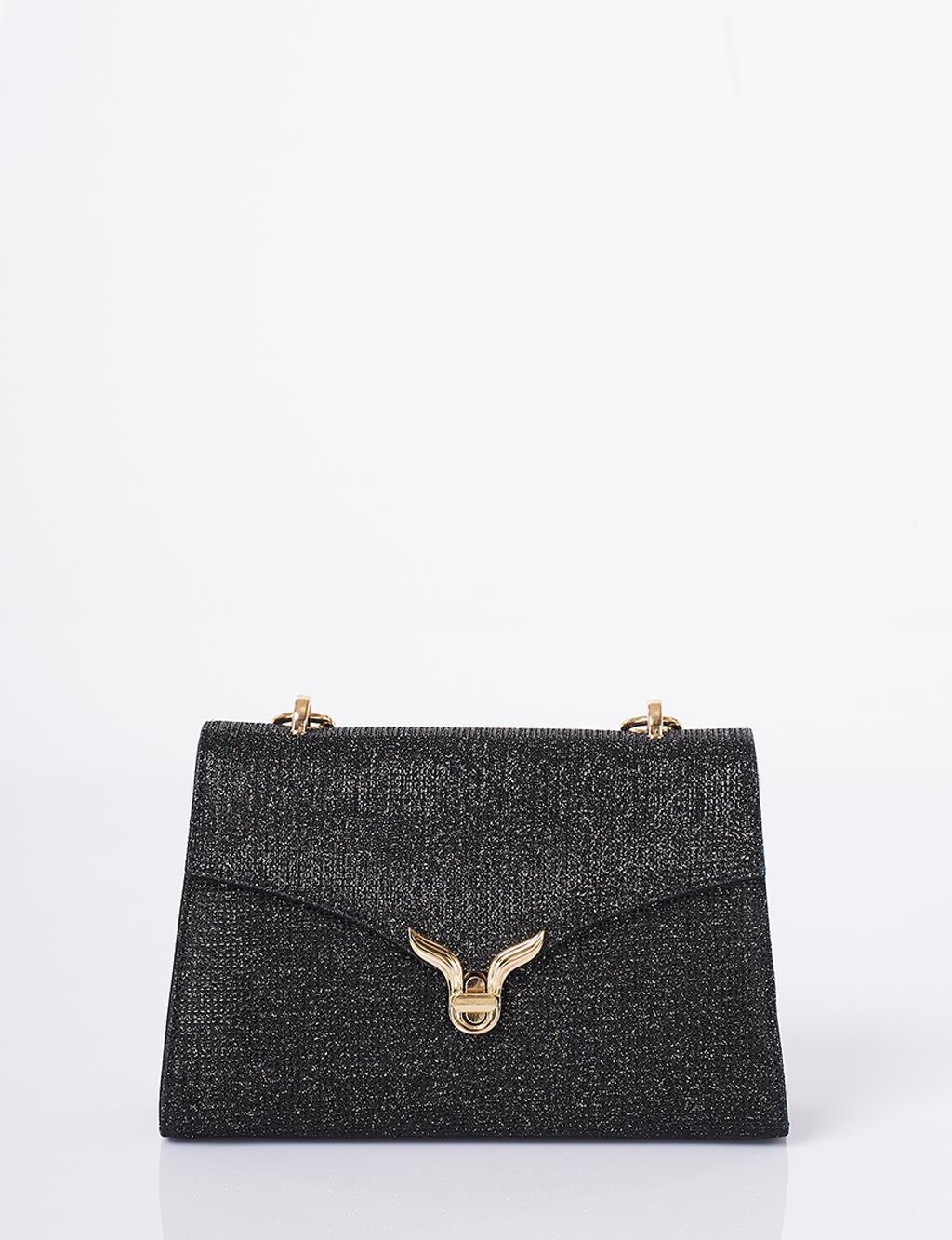 Clutch Bag with Pearl Handle - Black