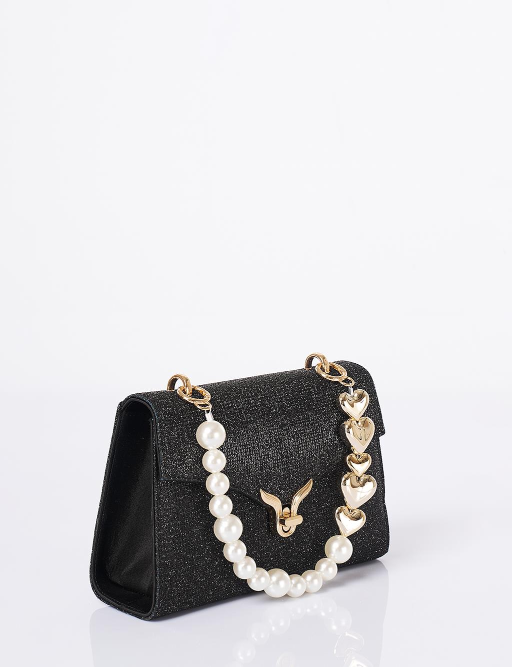 Clutch Bag with Pearl Handle - Black