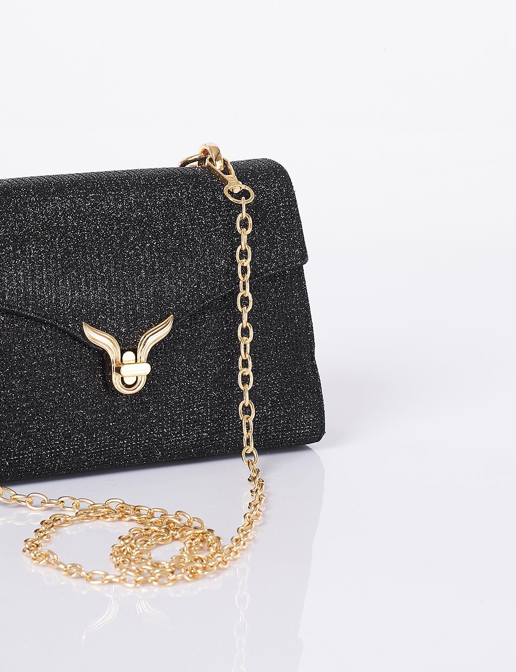 Clutch Bag with Pearl Handle - Black