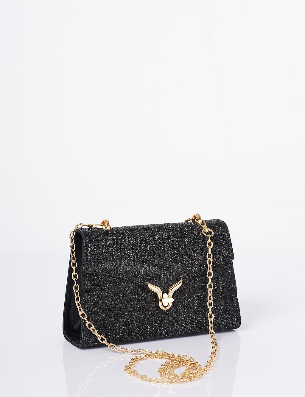 Clutch Bag with Pearl Handle - Black