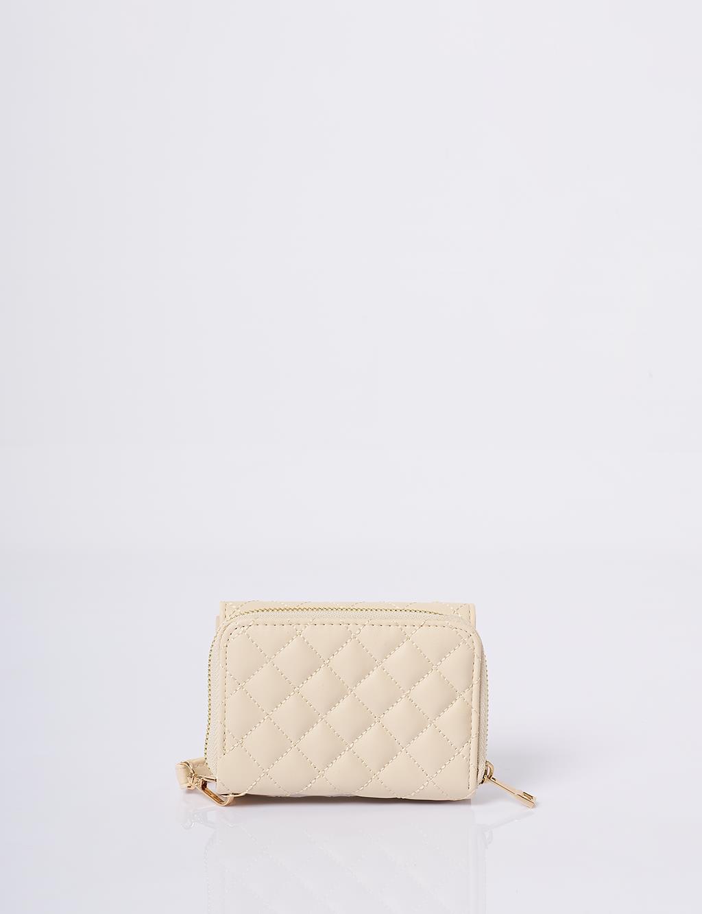 Quilted Zip-Around Wallet Cream