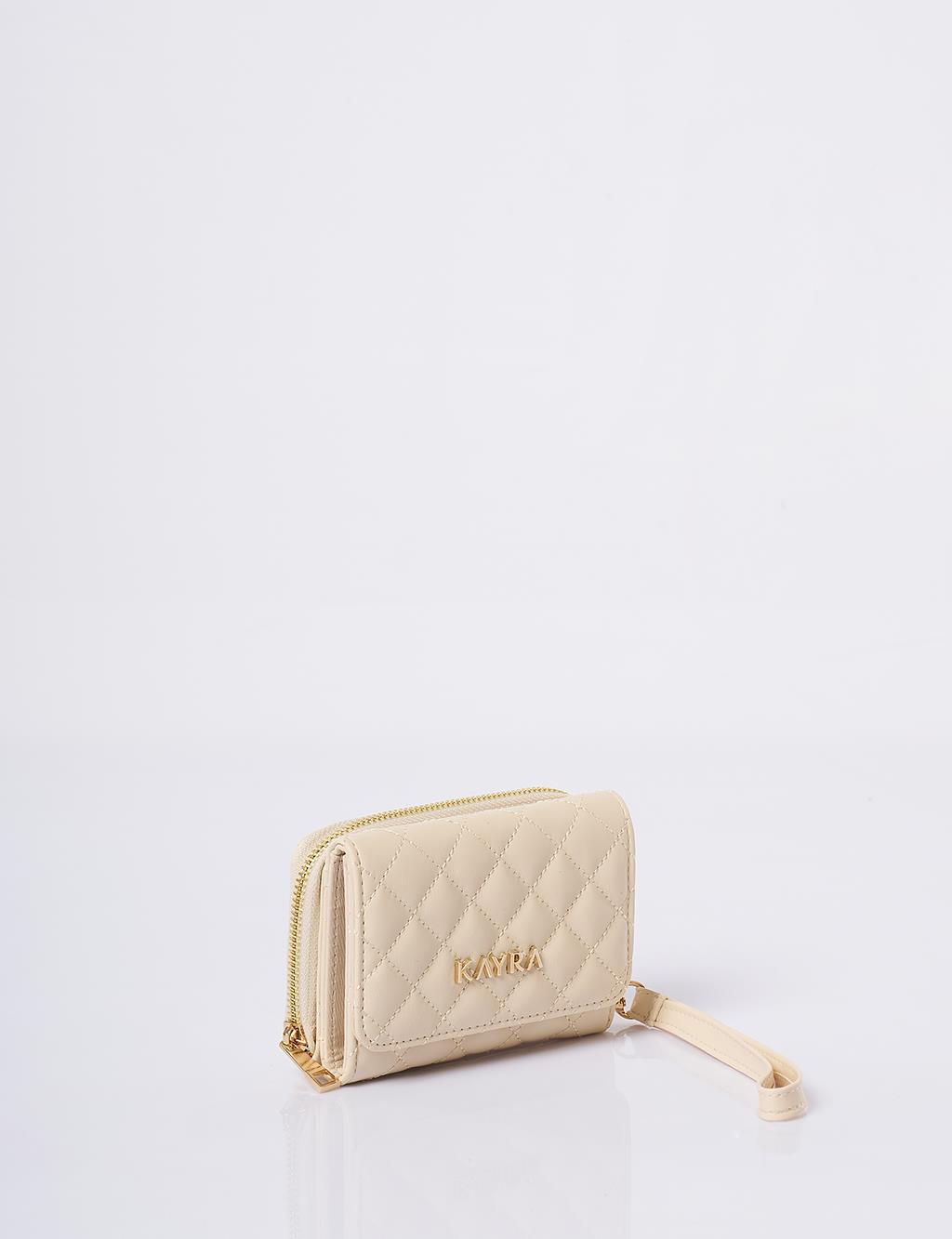 Quilted Zip-Around Wallet Cream