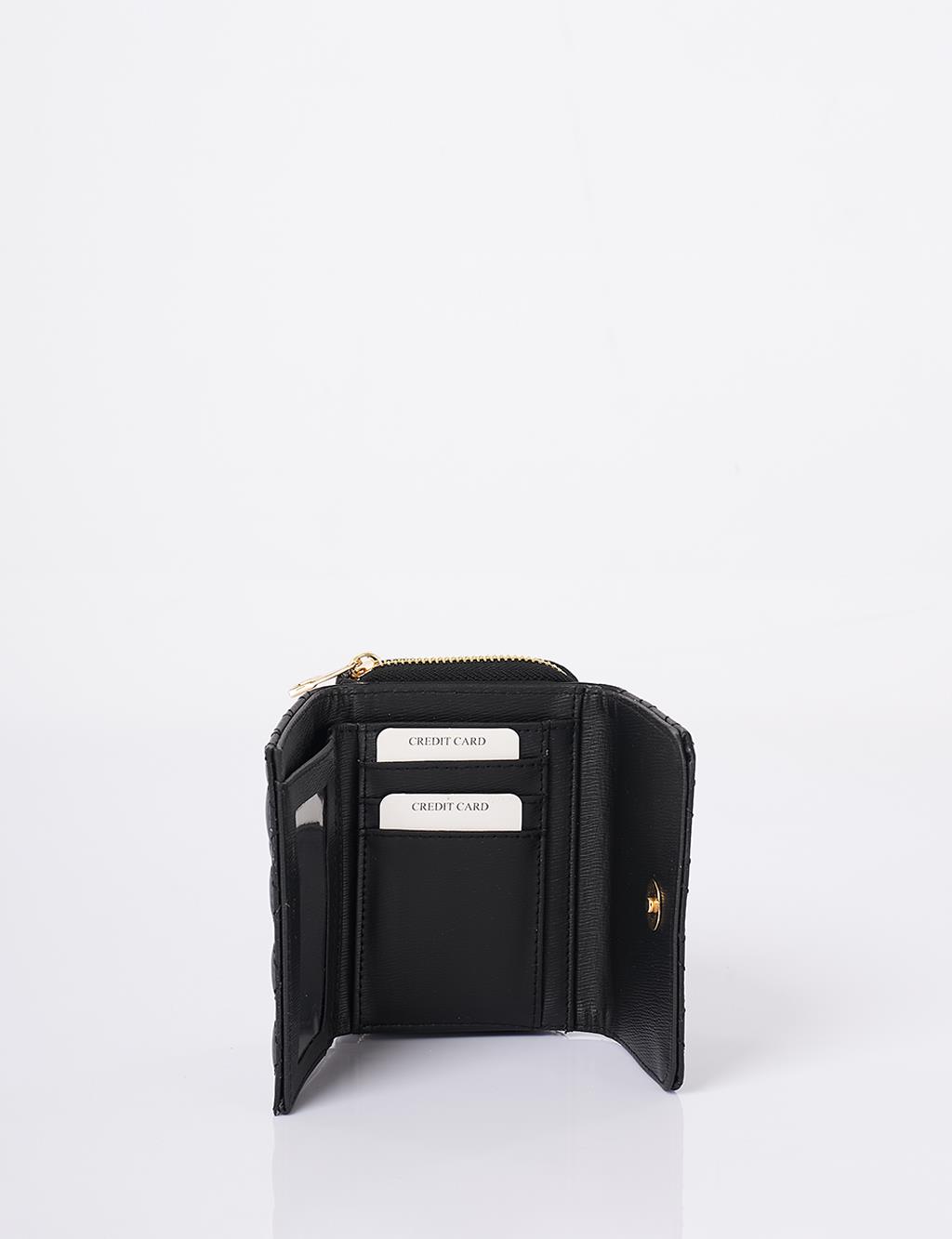 Quilted Zip-Around Wallet Black