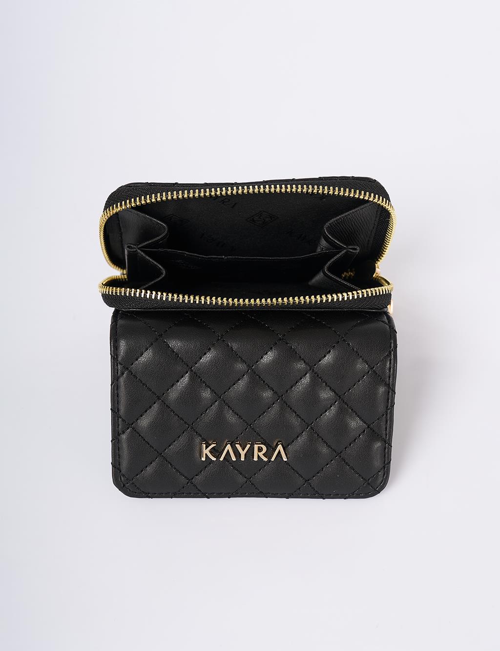 Quilted Zip-Around Wallet Black