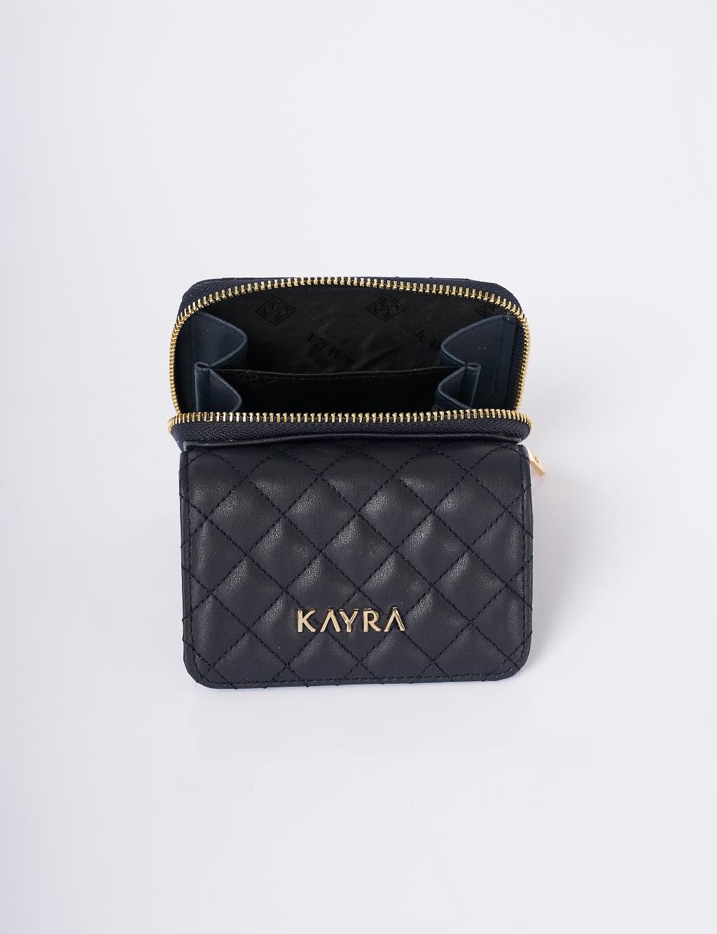 Quilted Zip-Around Wallet Navy