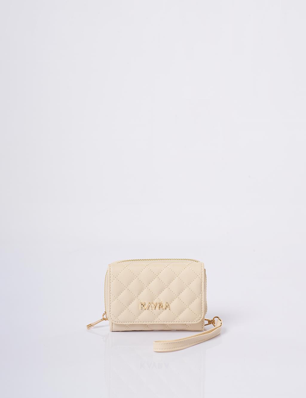 Quilted Zip-Around Wallet Cream