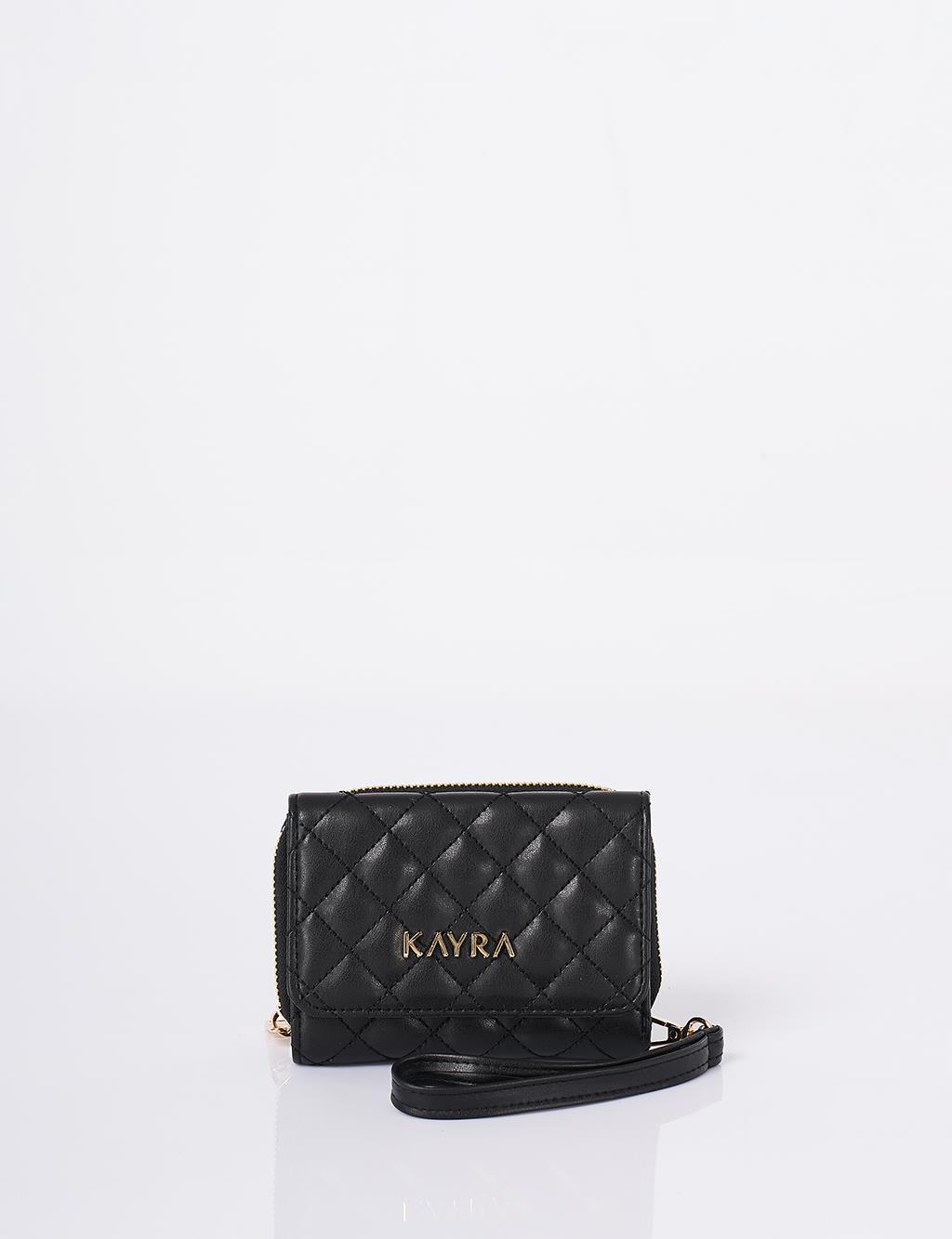 Quilted Zip-Around Wallet Black