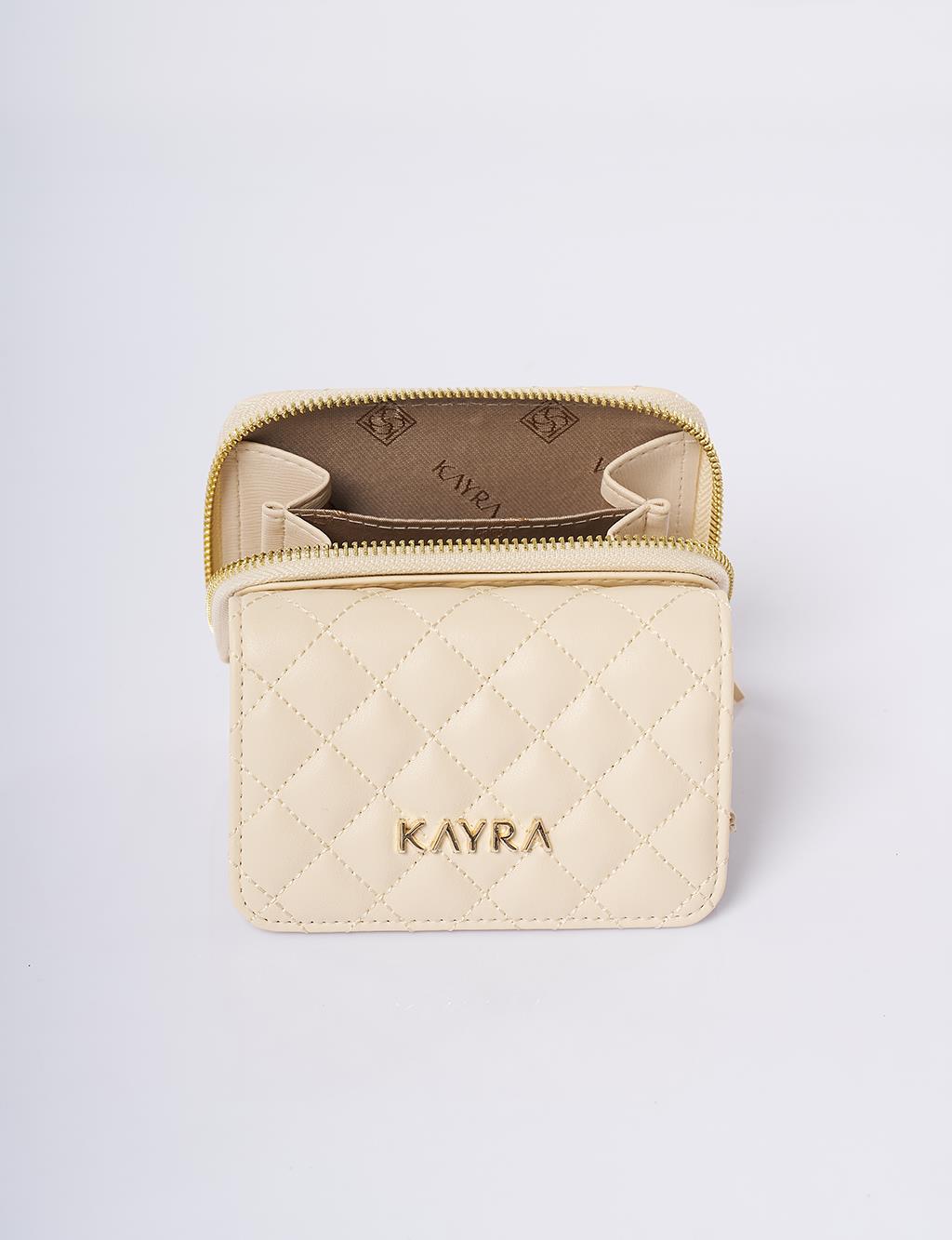 Quilted Zip-Around Wallet Cream