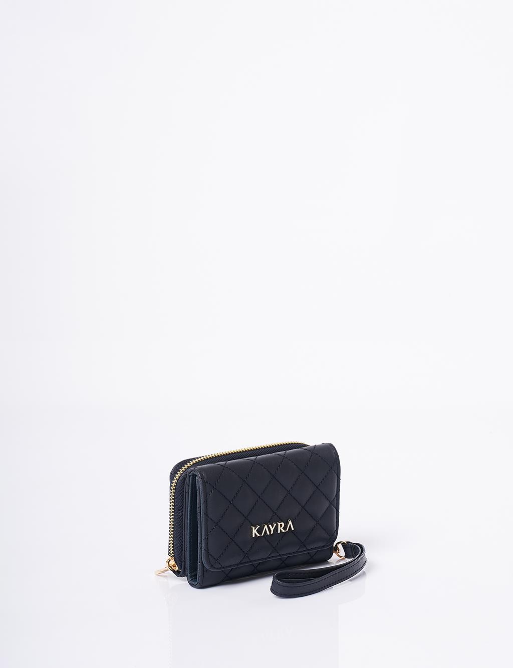 Quilted Zip-Around Wallet Navy