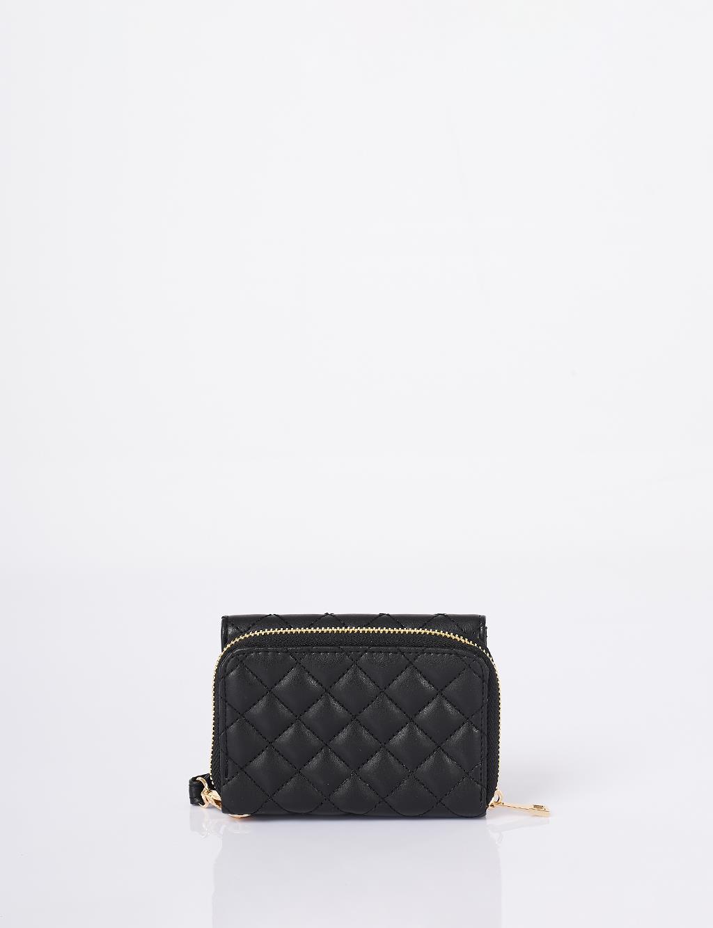 Quilted Zip-Around Wallet Black
