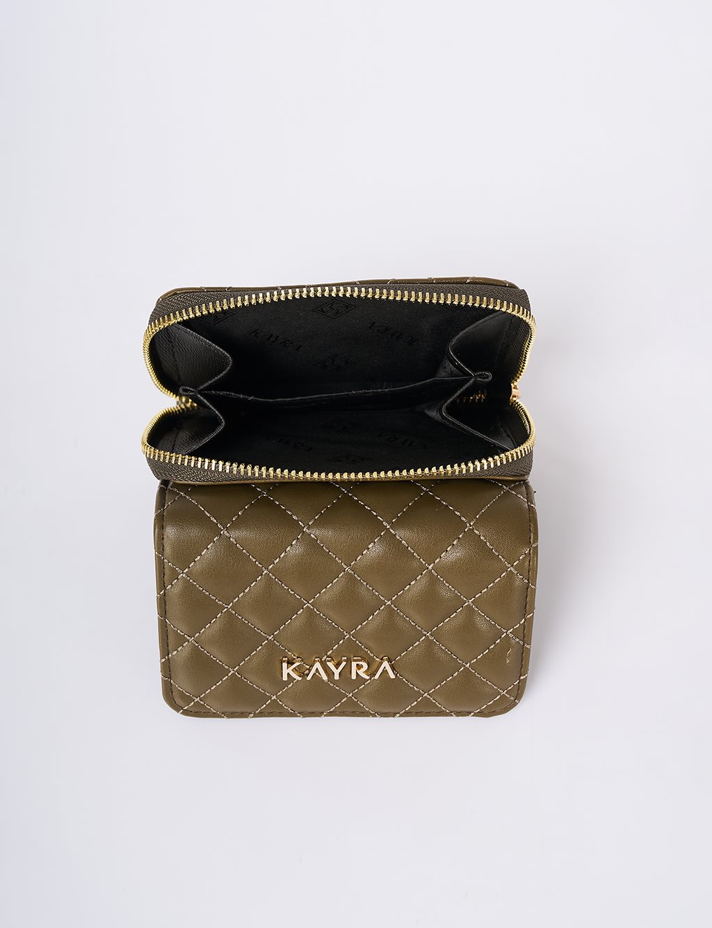 Quilted Zip-Around Wallet Khaki