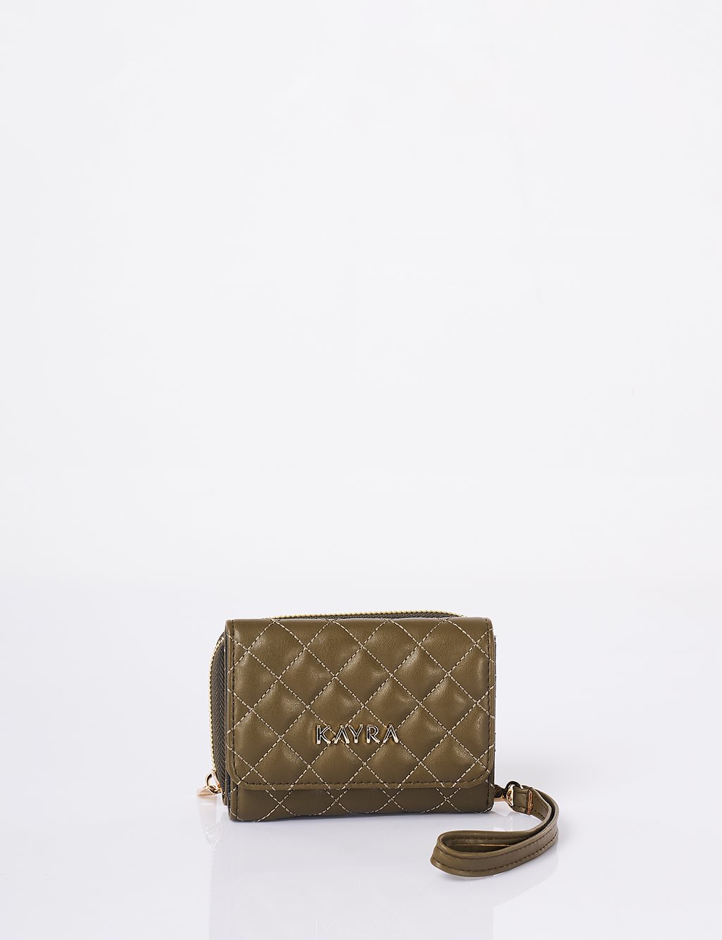Quilted Zip-Around Wallet Khaki