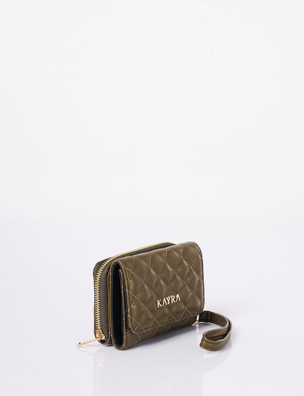 Quilted Zip-Around Wallet Khaki