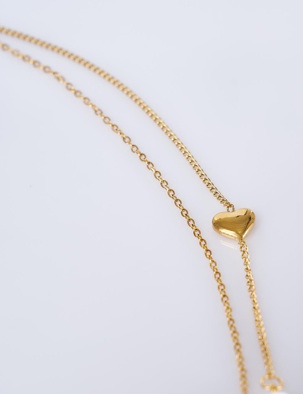 Heart Detailed Stainless Steel Necklace Gold