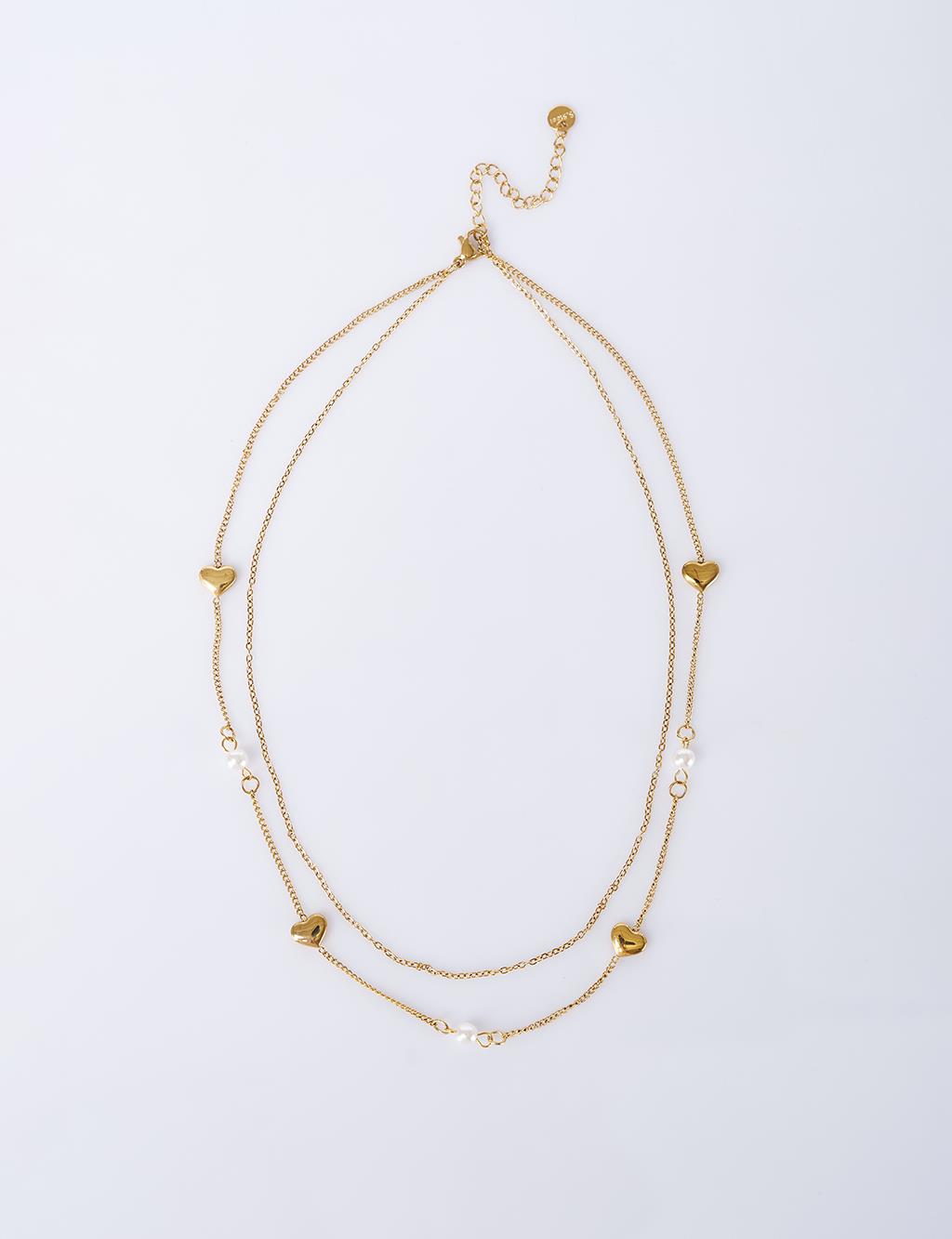 Heart Detailed Stainless Steel Necklace Gold