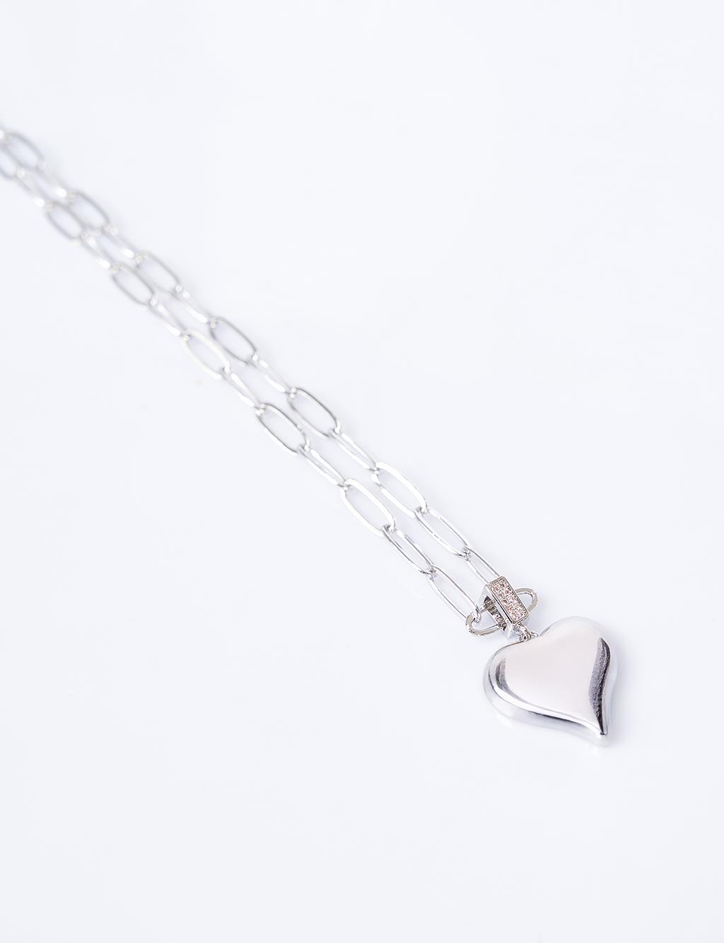 Heart Figure Chain Necklace Silver