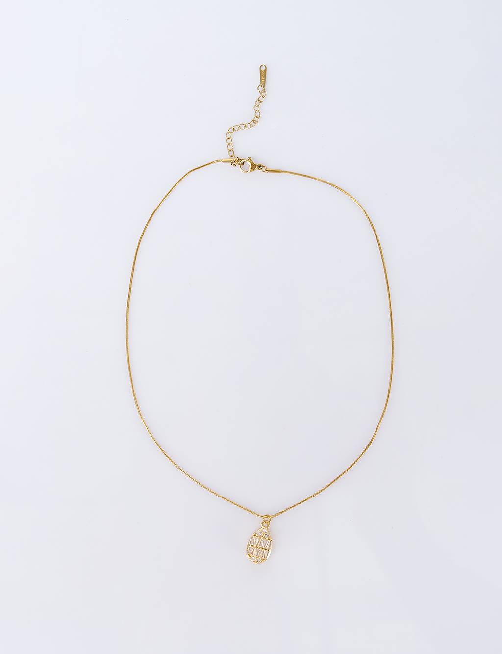 Shiny Stone-Embellished Stainless Steel Necklace Gold 