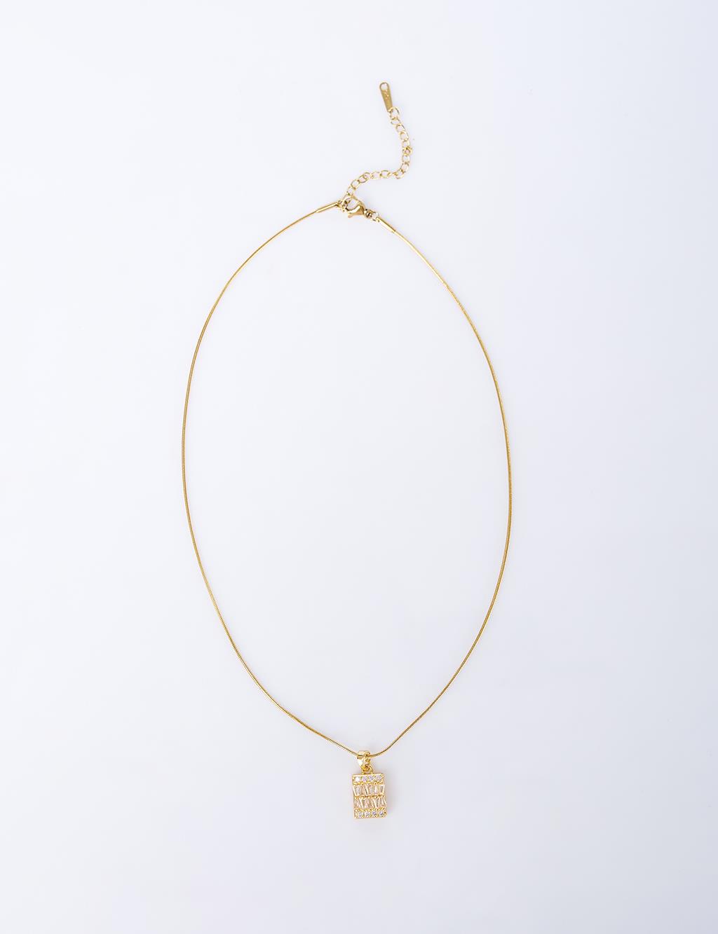 Baguette Stainless Steel Necklace Gold