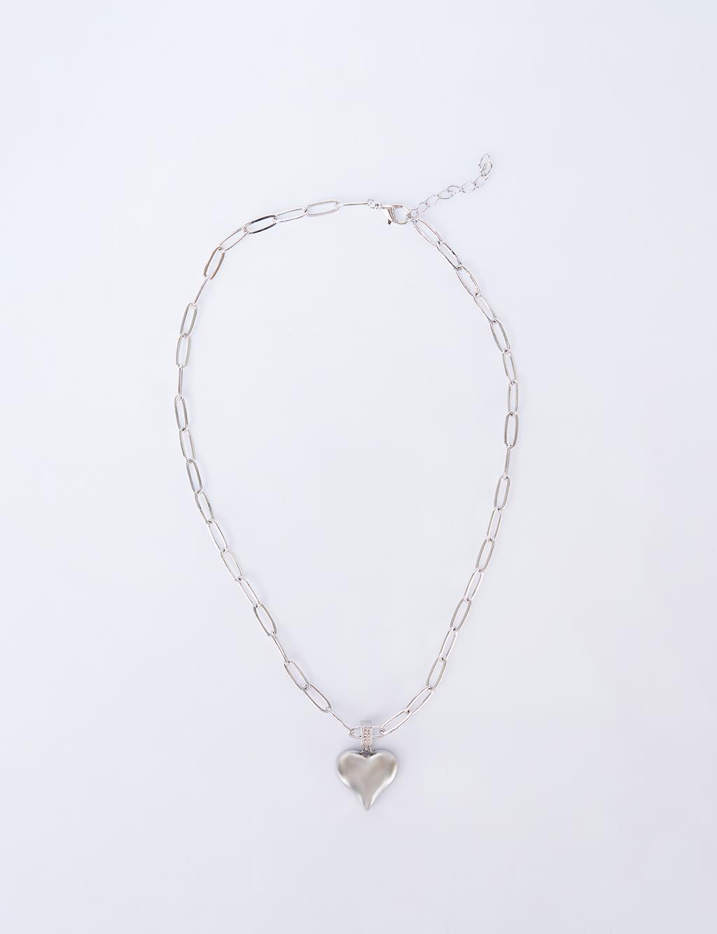 Heart Figure Chain Necklace Silver