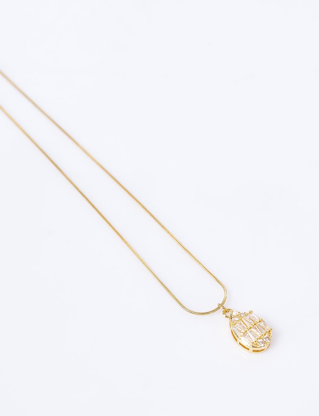 Shiny Stone-Embellished Stainless Steel Necklace Gold 