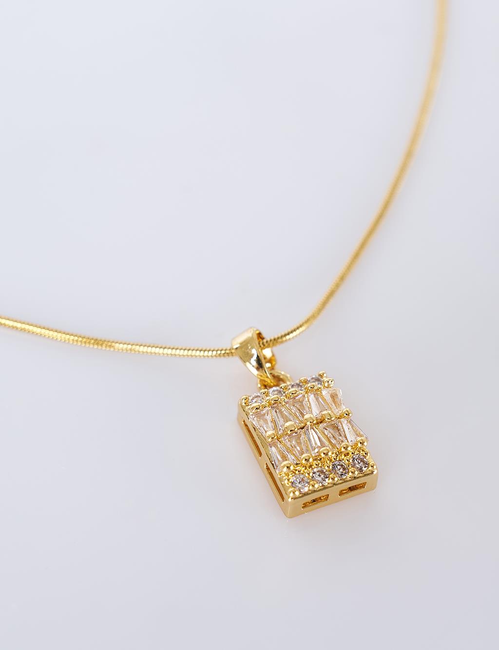 Baguette Stainless Steel Necklace Gold