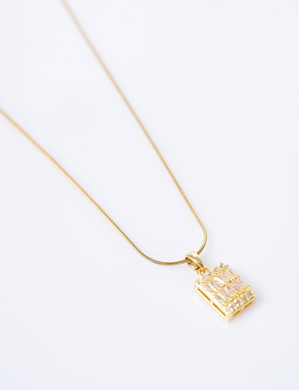 Baguette Stainless Steel Necklace Gold