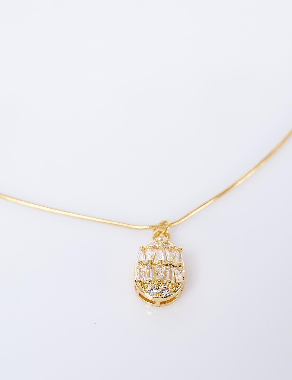 Shiny Stone-Embellished Stainless Steel Necklace Gold 