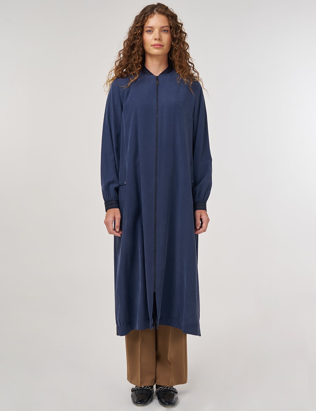 Long Zippered Throw-On in Navy