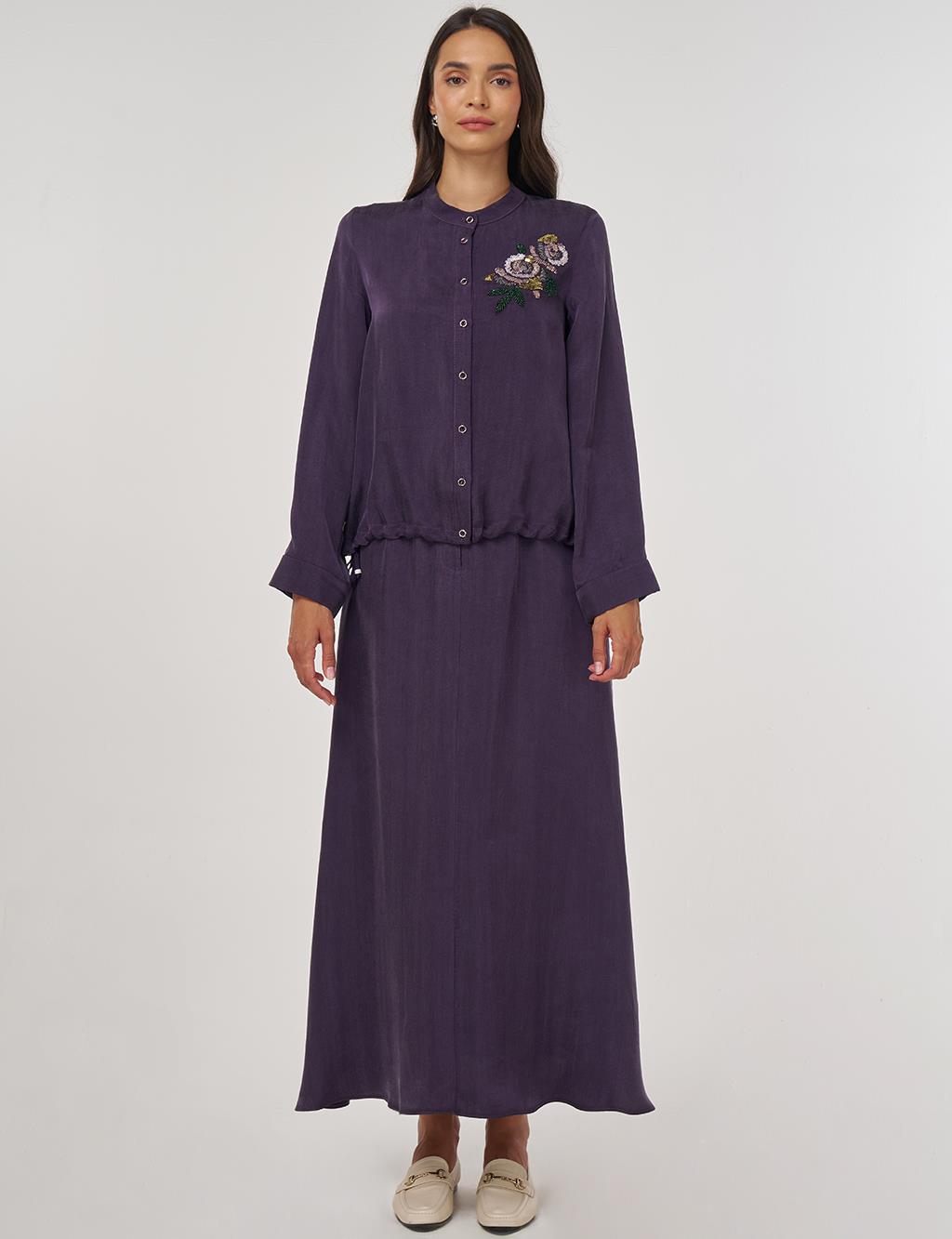 Embroidered Lyocell Skirt Set Eggplant Purple