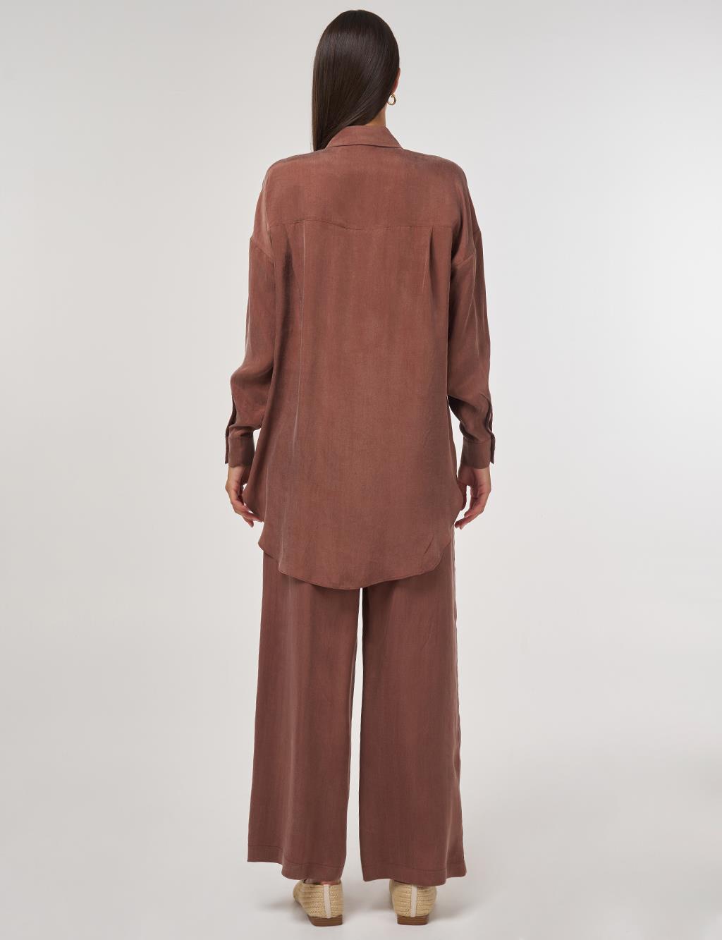 Embroidered Lyocell Two-Piece Set Brown
