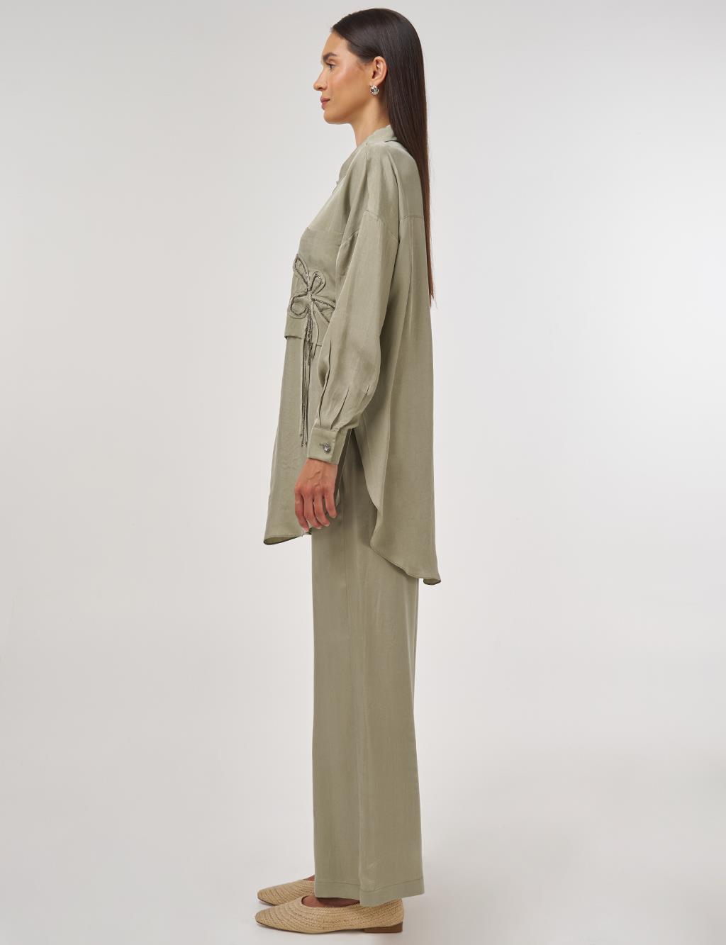 Embroidered Lyocell Two-Piece Set Moss Green