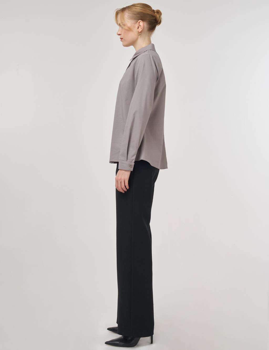 Shirt Collar Poplin Tunic in Light Grey