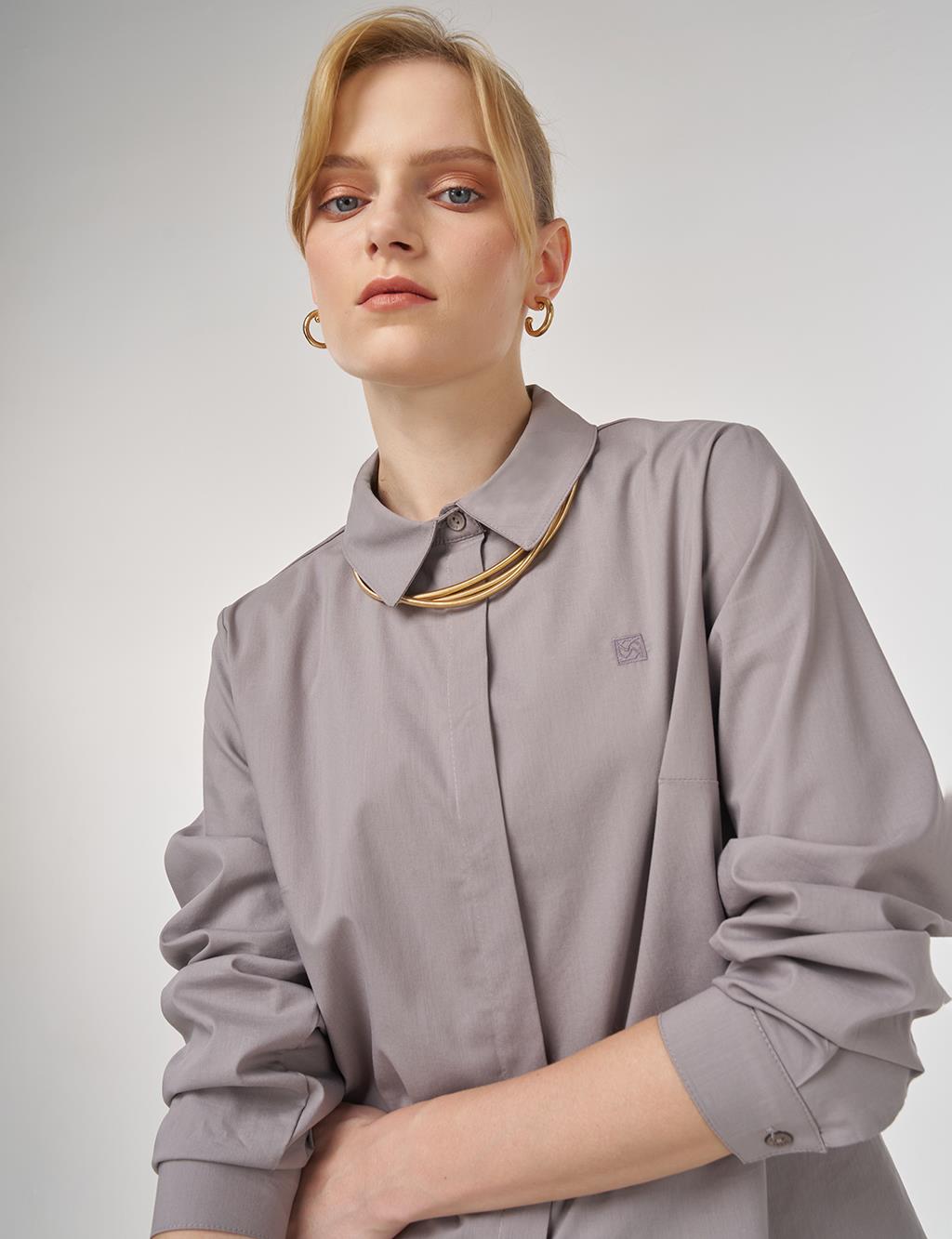 Shirt Collar Poplin Tunic in Light Grey