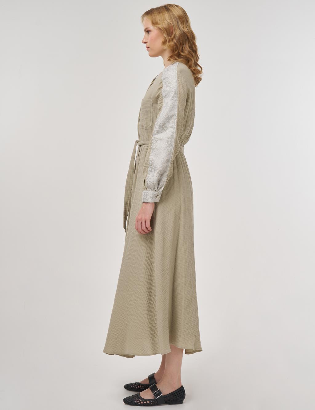 Jacquard-Trimmed Muslin Dress Moss Green