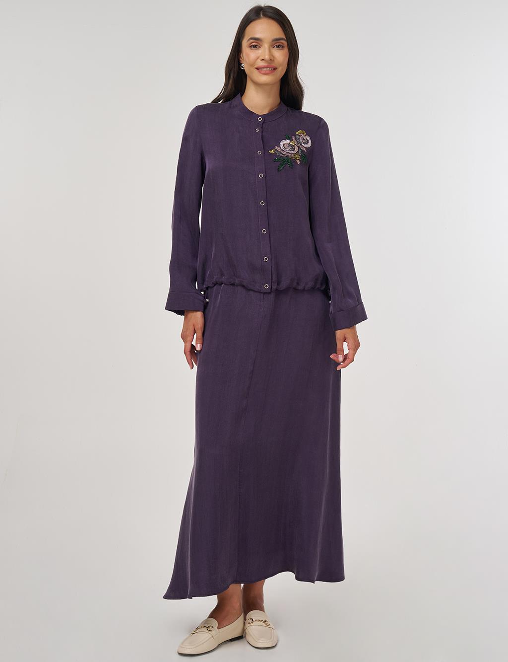 Embroidered Lyocell Skirt Set Eggplant Purple