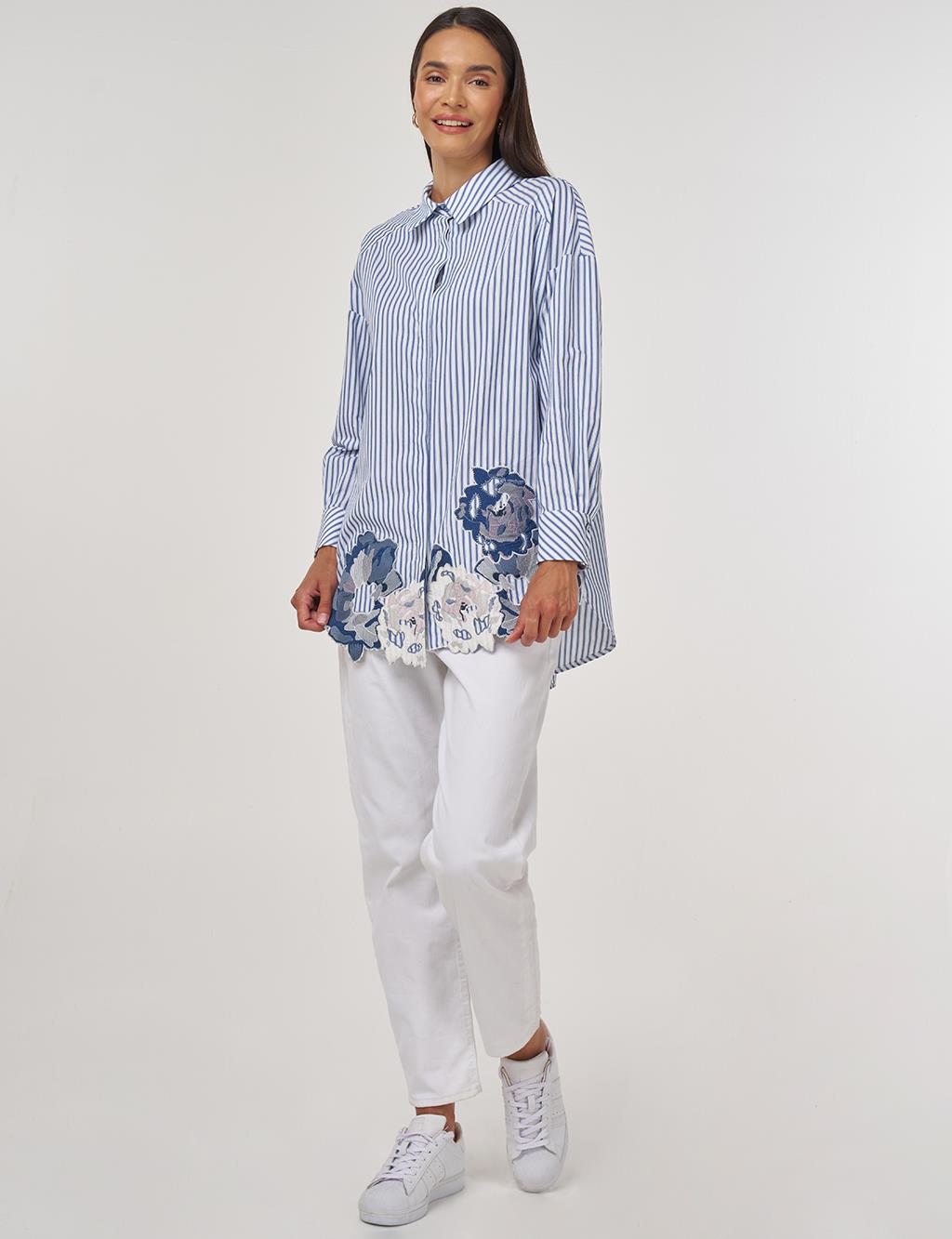 Embroidery-Appliquéd Cotton Tunic Indigo 