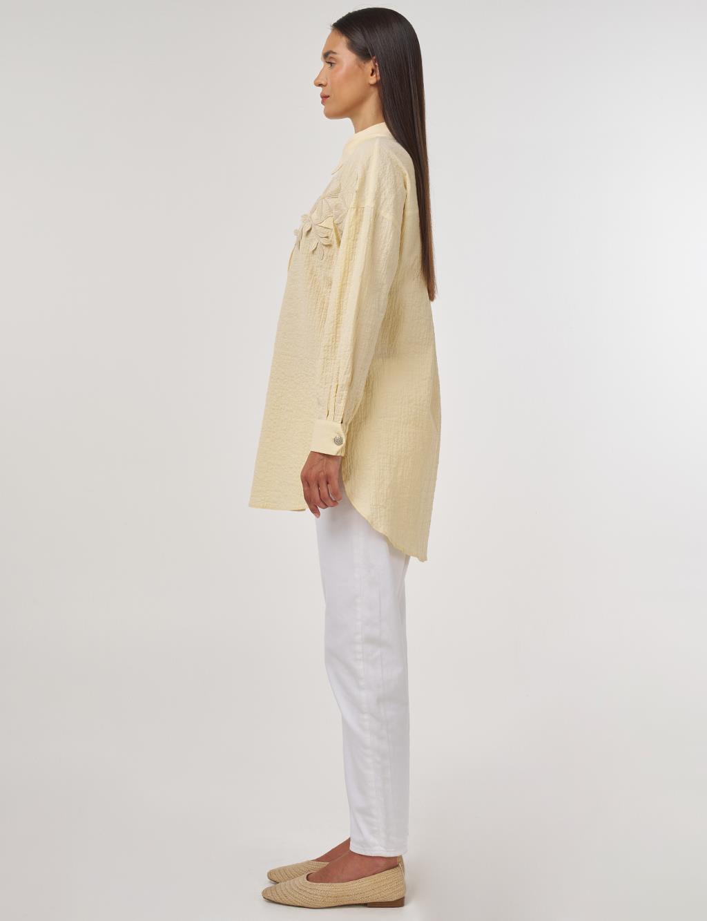Flap-Pocket Cotton Blouse Light Yellow