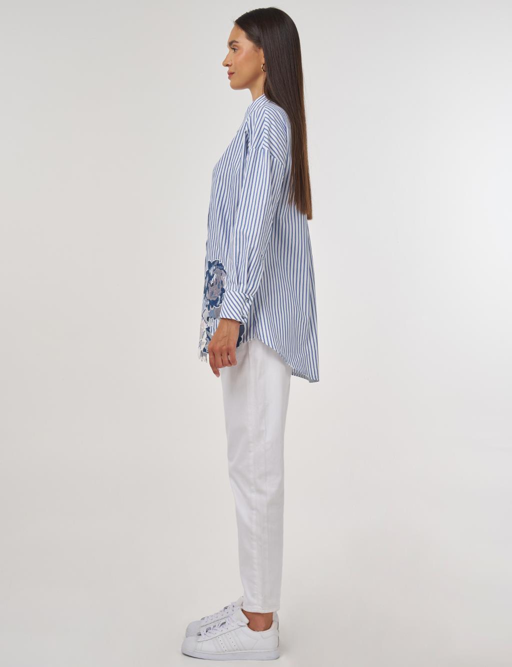 Embroidery-Appliquéd Cotton Tunic Indigo 
