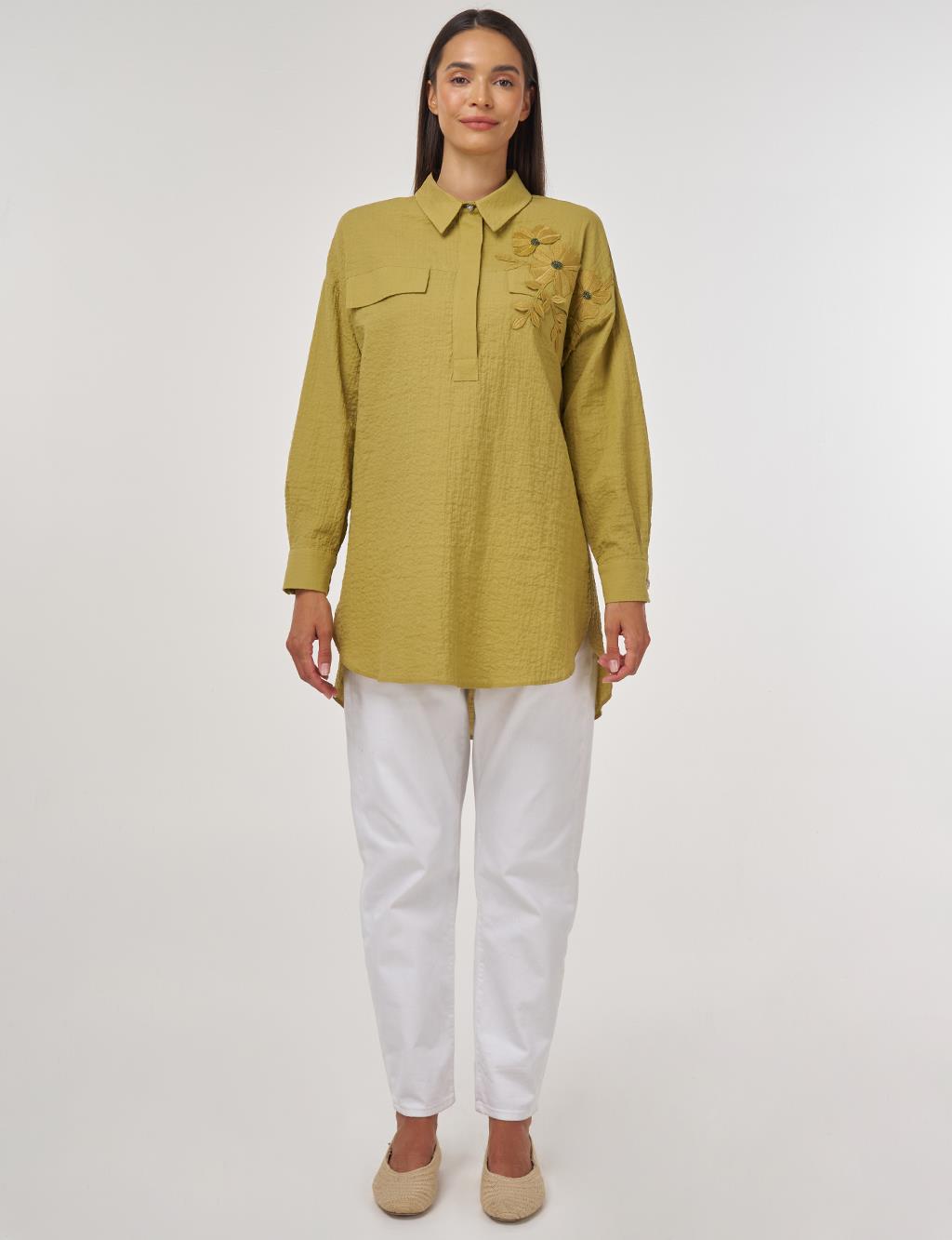 Flap-Pocket Cotton Blouse Khaki