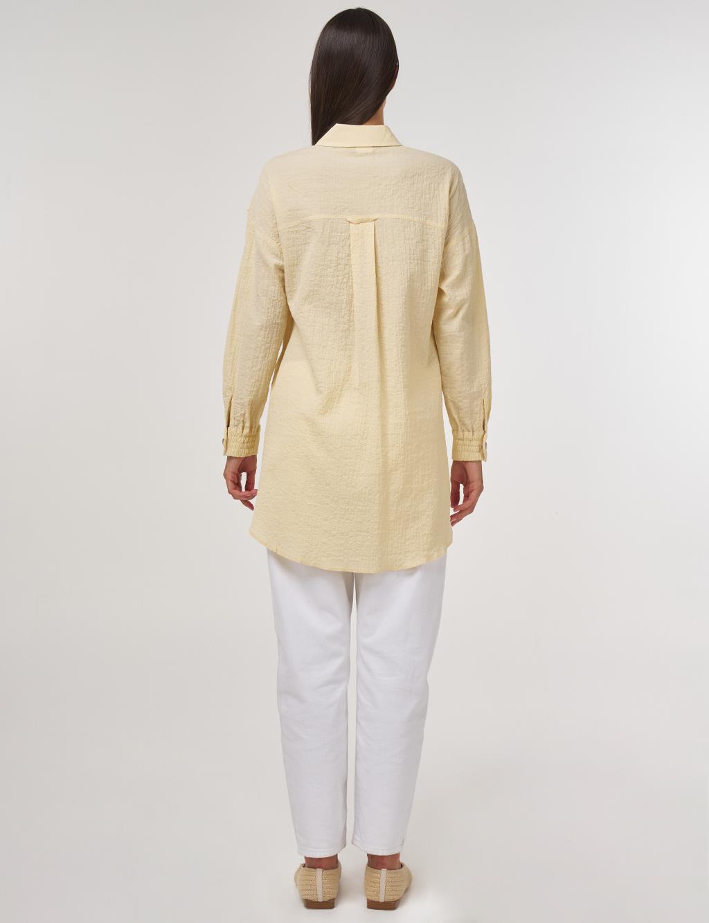 Flap-Pocket Cotton Blouse Light Yellow