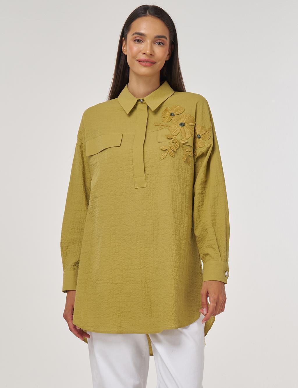 Flap-Pocket Cotton Blouse Khaki