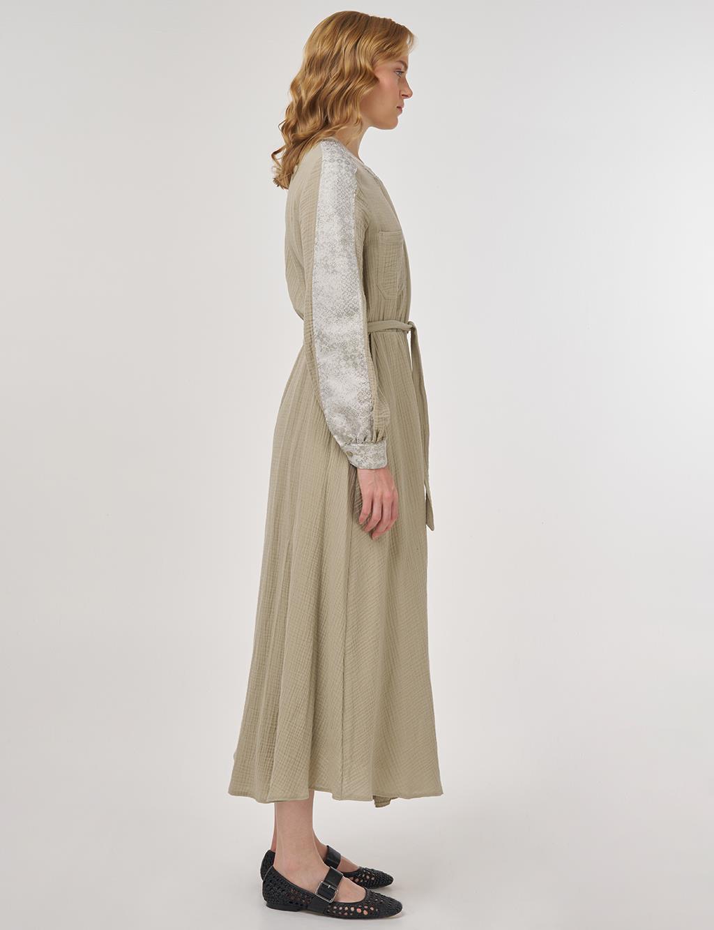 Jacquard-Trimmed Muslin Dress Moss Green