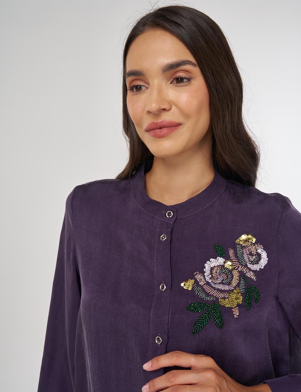 Embroidered Lyocell Skirt Set Eggplant Purple