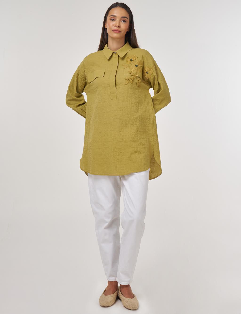 Flap-Pocket Cotton Blouse Khaki