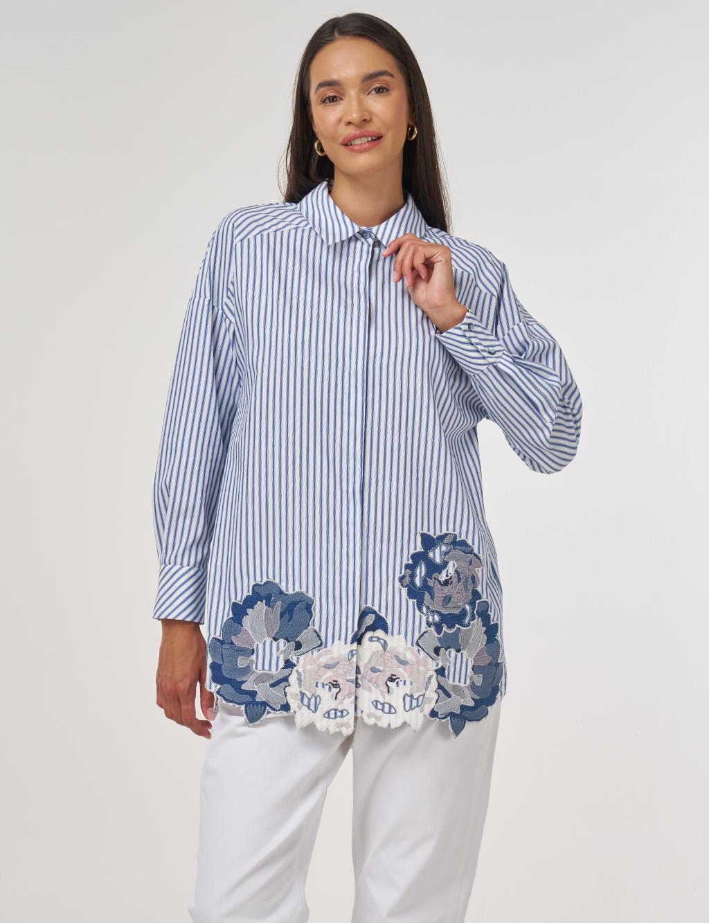 Embroidery-Appliquéd Cotton Tunic Indigo 